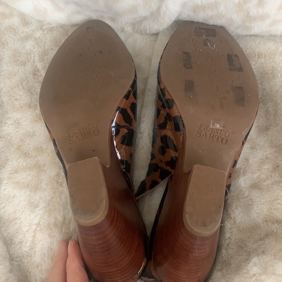Franco Sarto Harlow Patent Leopard Print Peep Toe Wedge Slingback - Picture 3 of 4